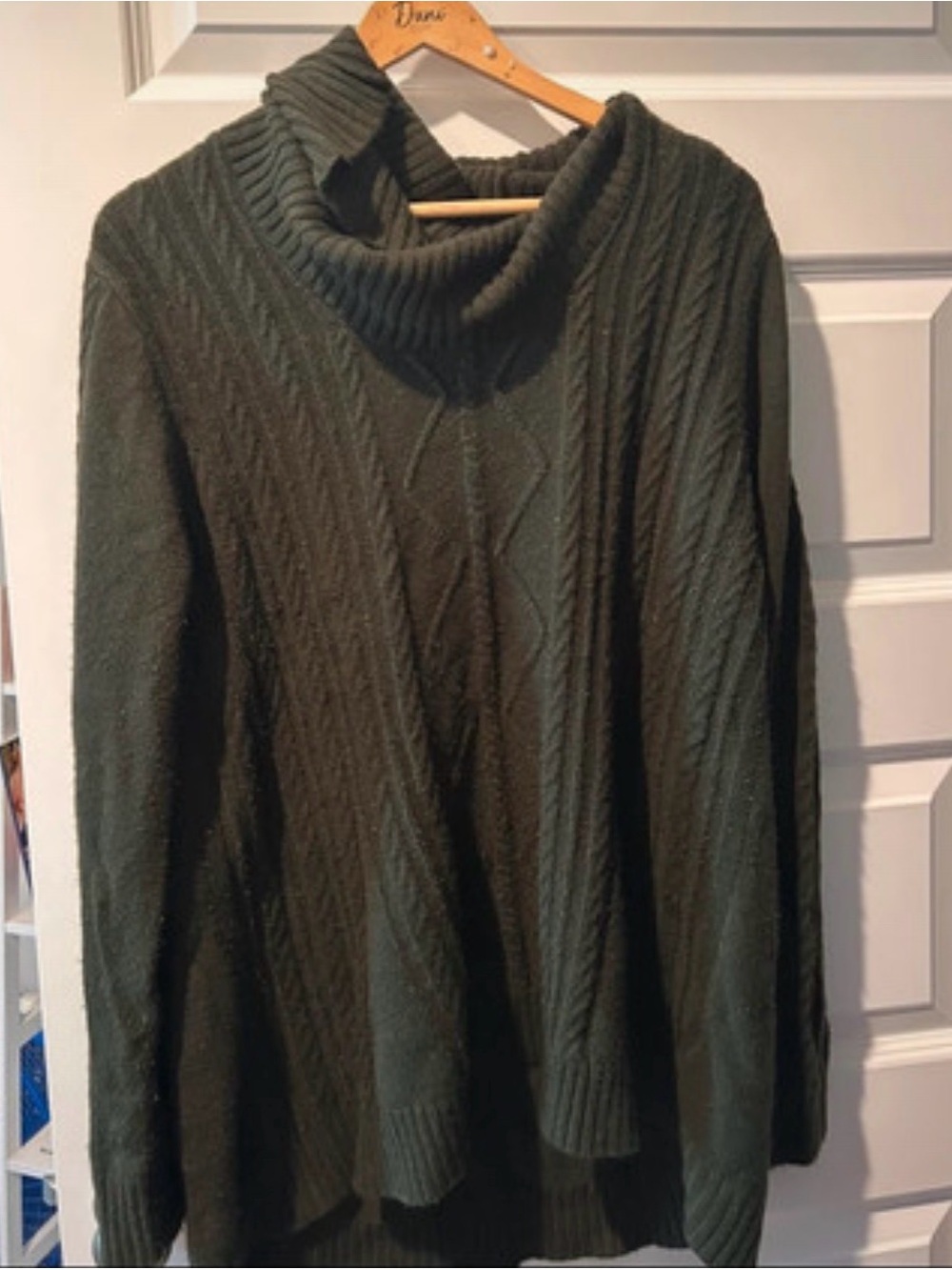 Olive Cable Knit Cowl Neck Sweater - Women's